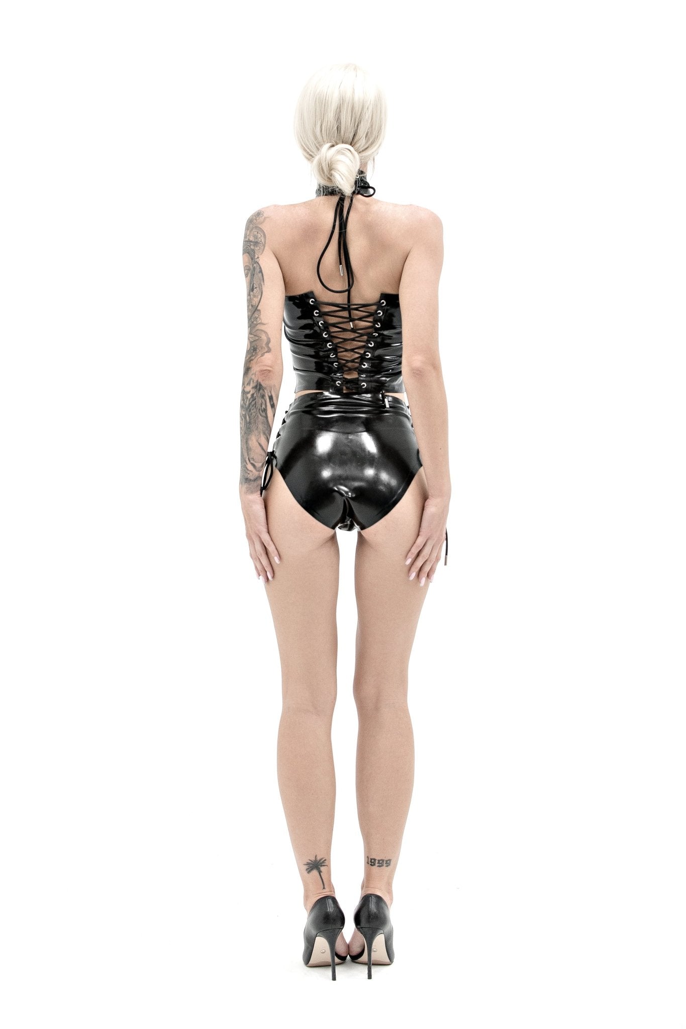 Top And Shorts Latex Set with Lacing - Elinlatex