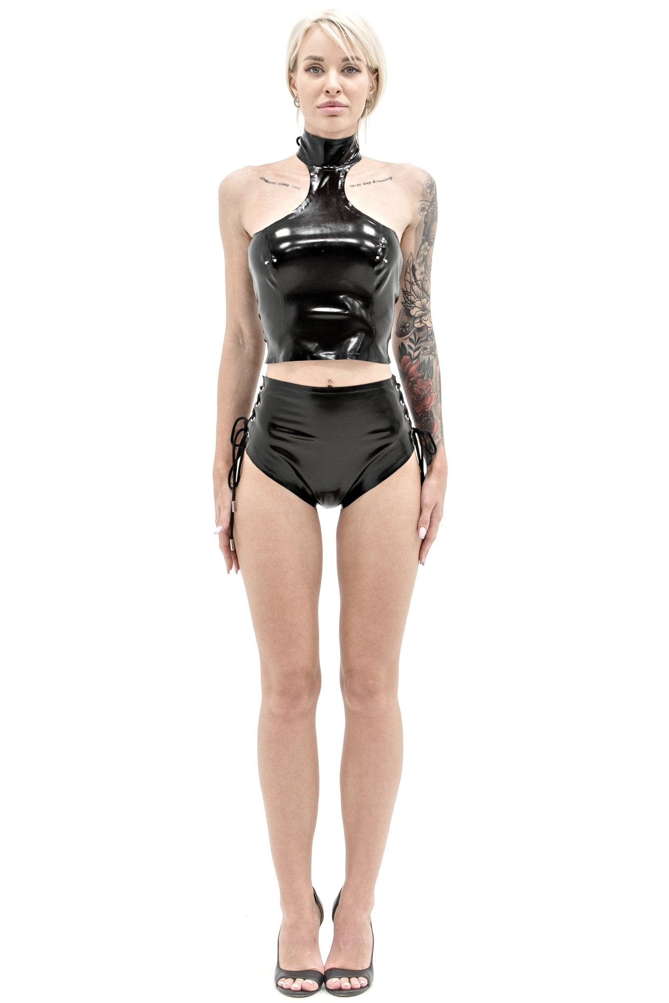 Top And Shorts Latex Set with Lacing - Elinlatex