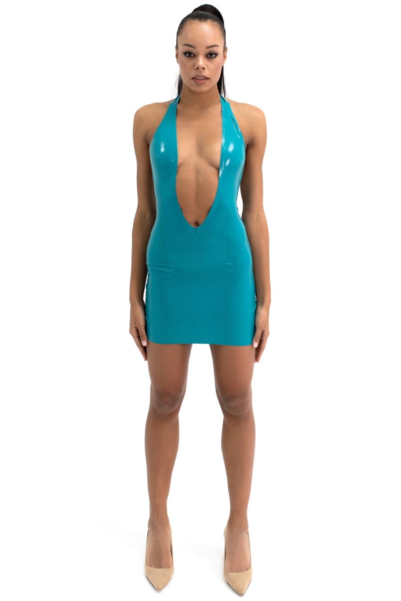 Turquoise Open Back Lace-Up Dress - Elinlatex