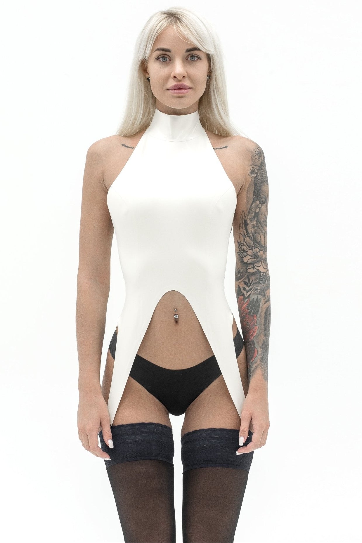 White Latex zipper top with garter belt - Elinlatex