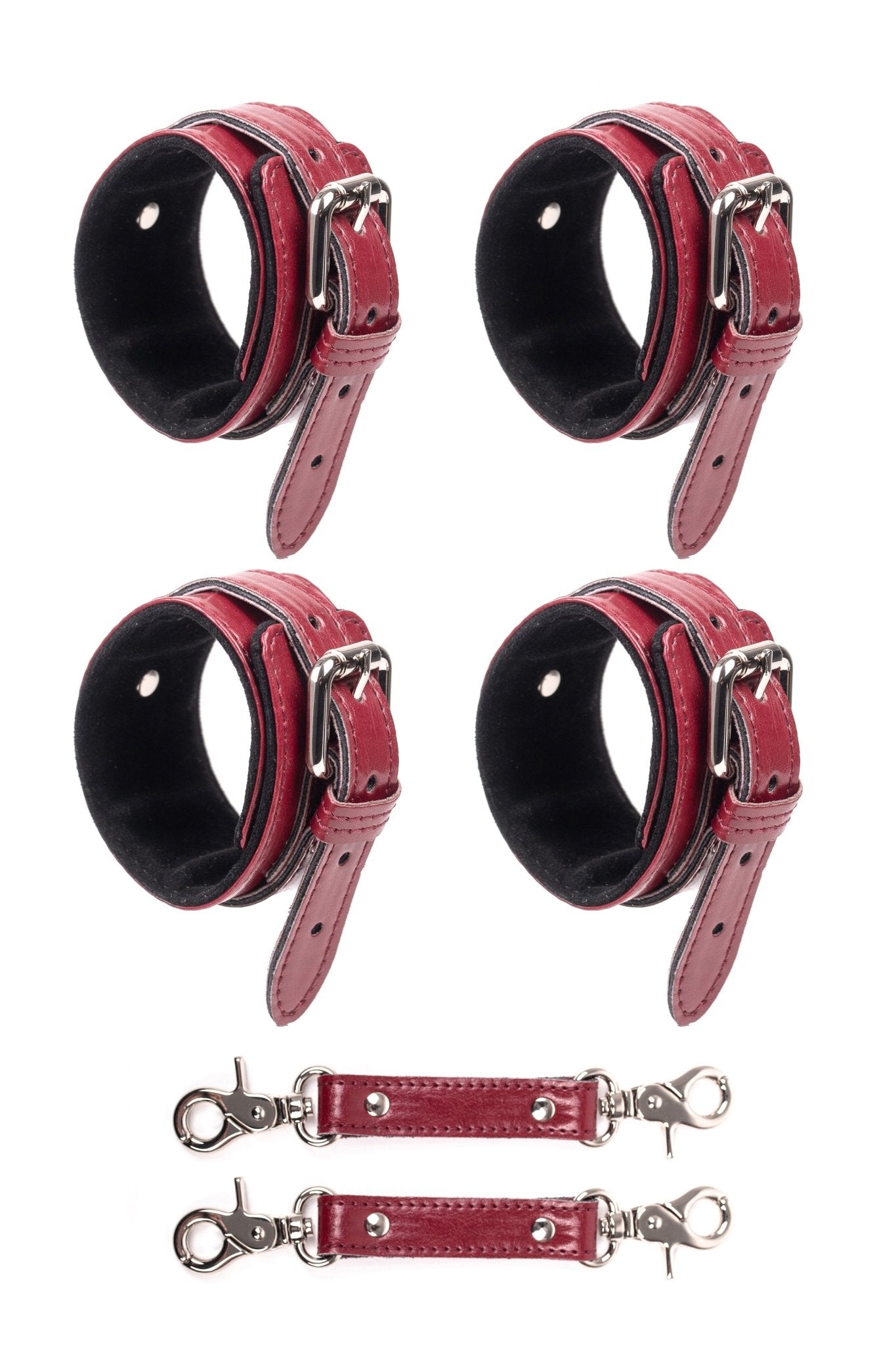 2 in 1 Vegan Leather Harness Bondage Set. Burgundy - Elinlatex