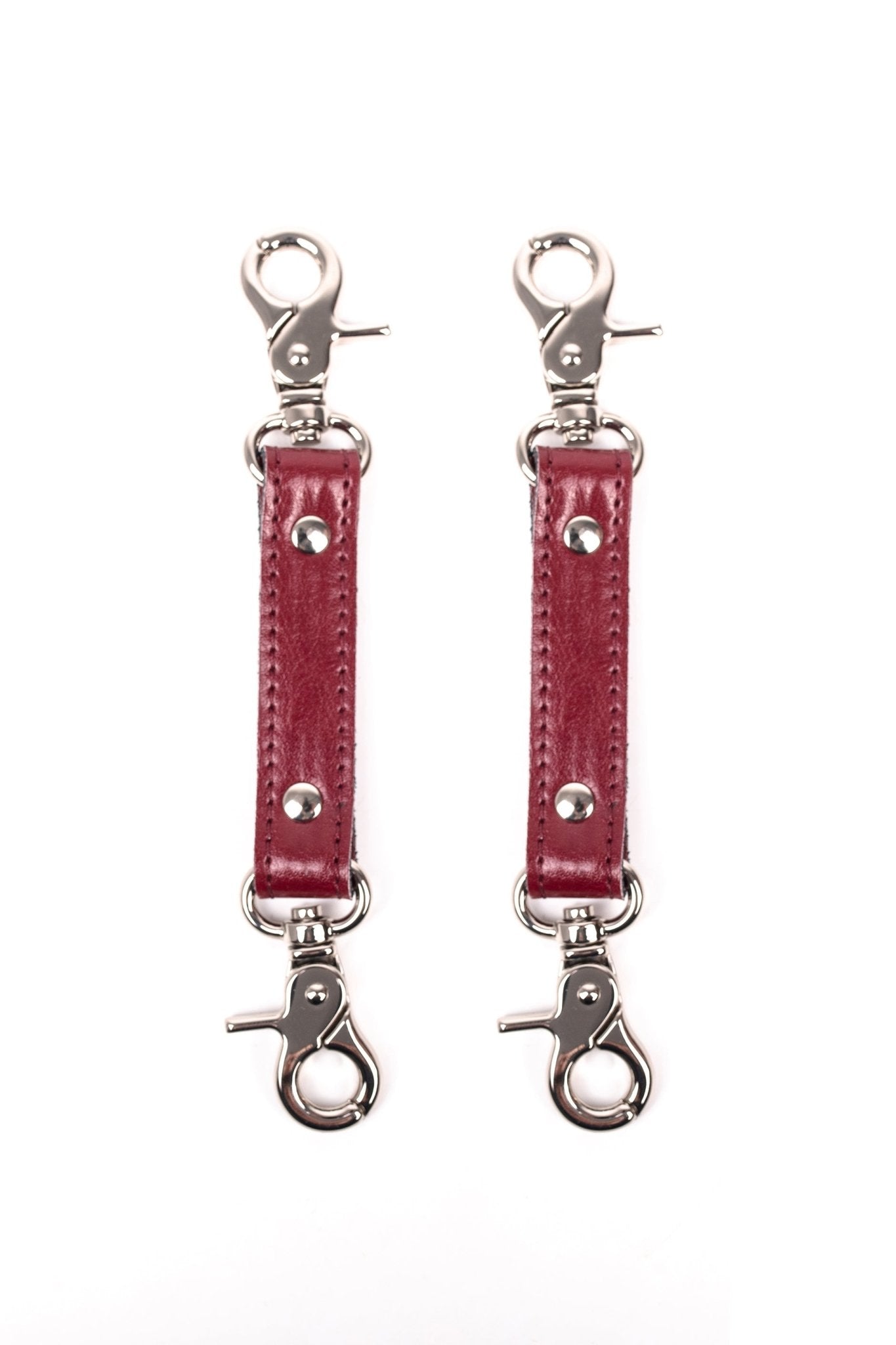 2 - Way Faux Leather Connector. Set of 2 Short Straps for Fixation Reinforced Steel. Burgundy - Elinlatex