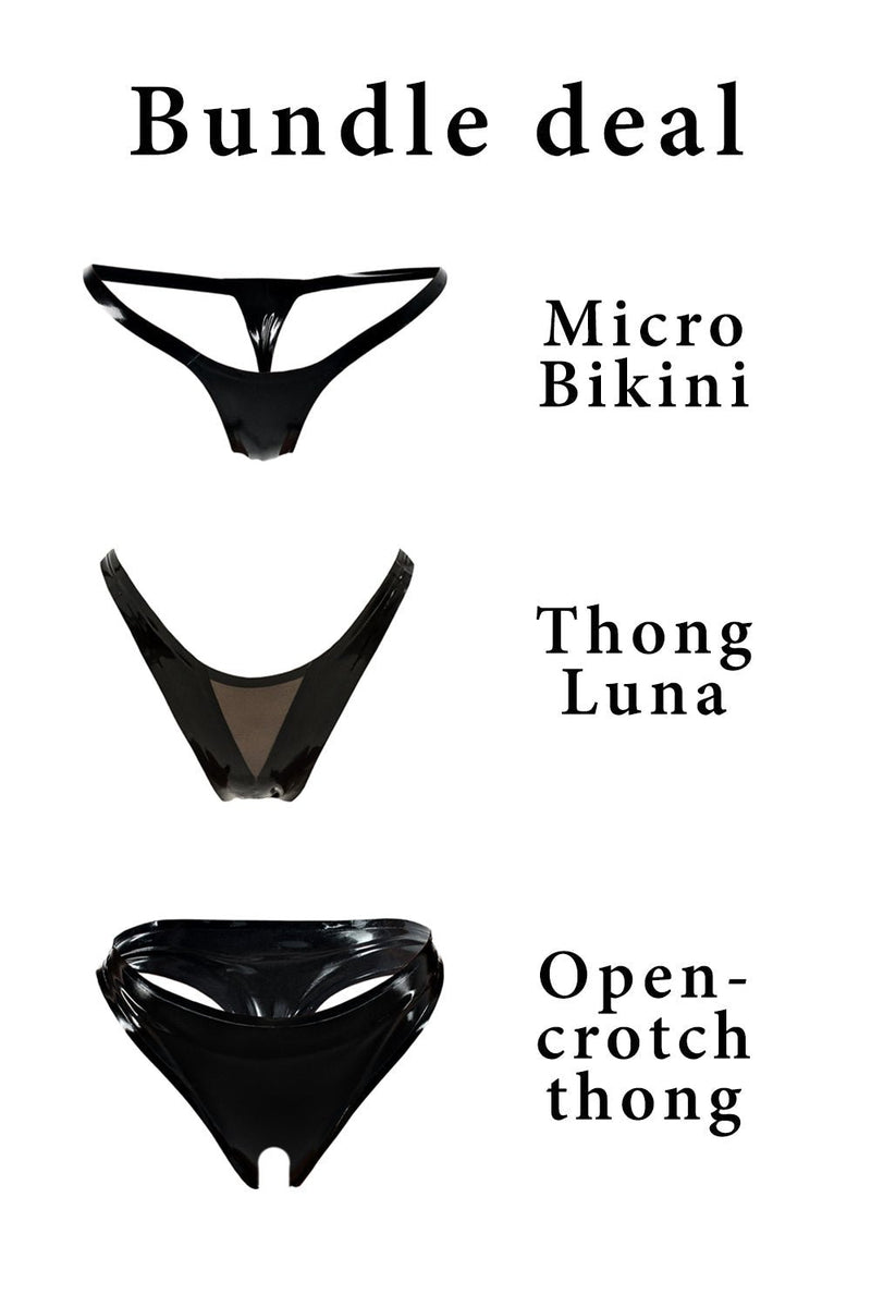 3 Pieces Of Latex Panties - Open-crotch thong, Luna Thong, Micro Bikin