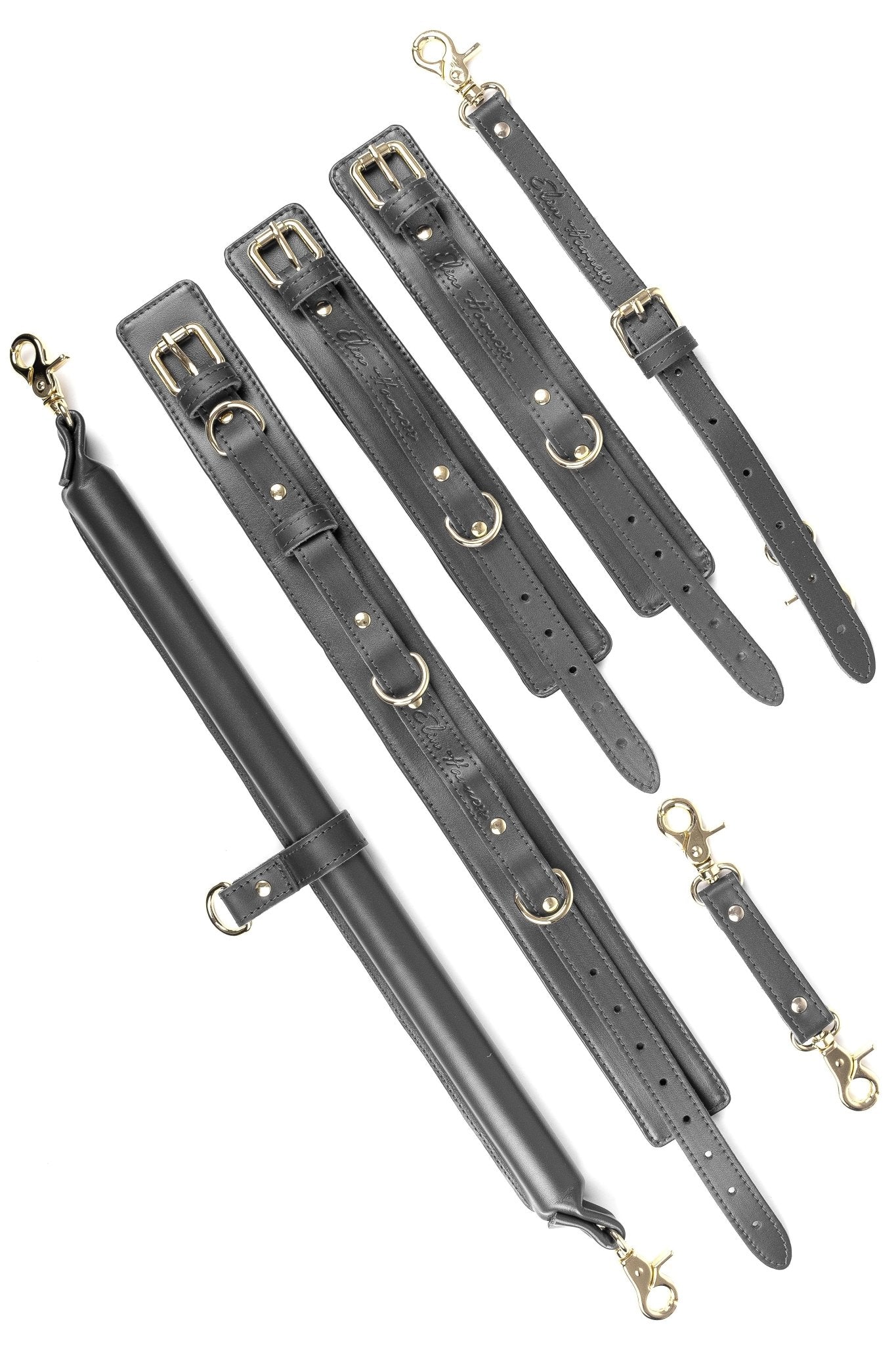 3 Point BDSM Leather Spreader Bar Set. Black - Elinlatex