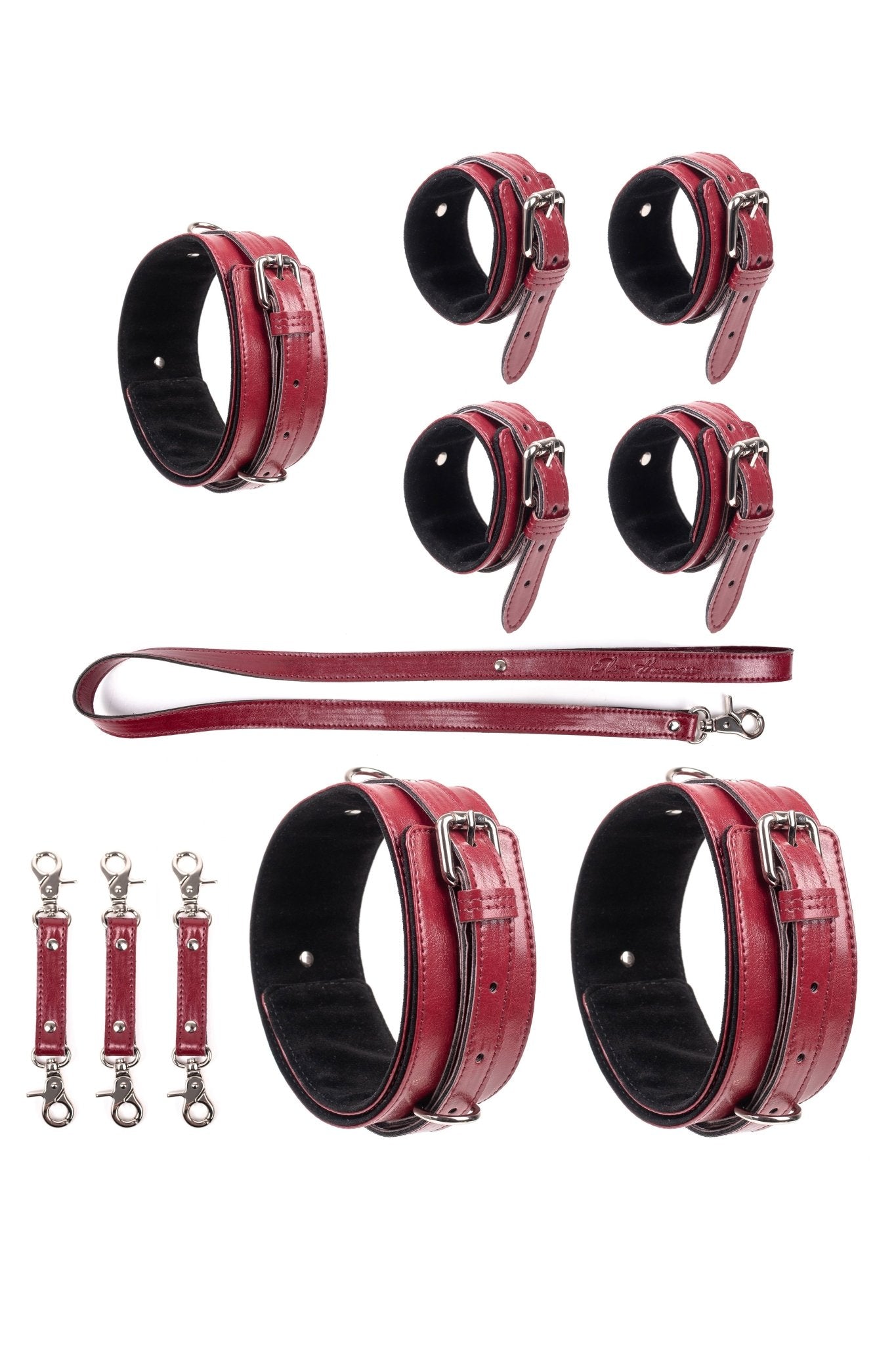 4 in 1 Vegan Leather Harness Bondage Set. Burgundy - Elinlatex