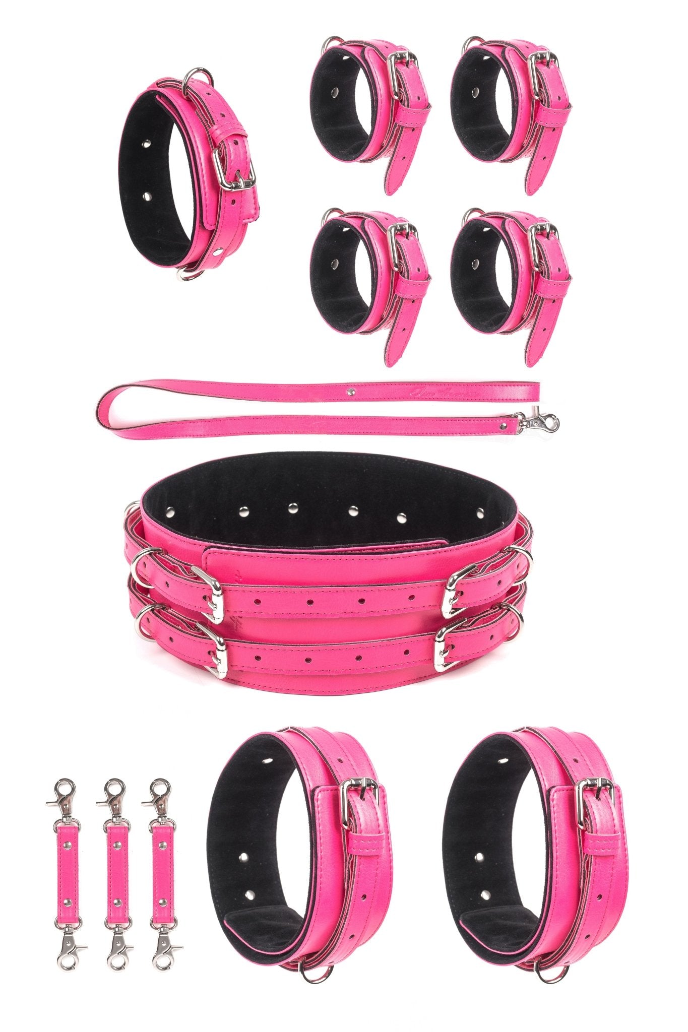 5 in 1 Vegan Leather Harness Bondage Set. Pink - Elinlatex