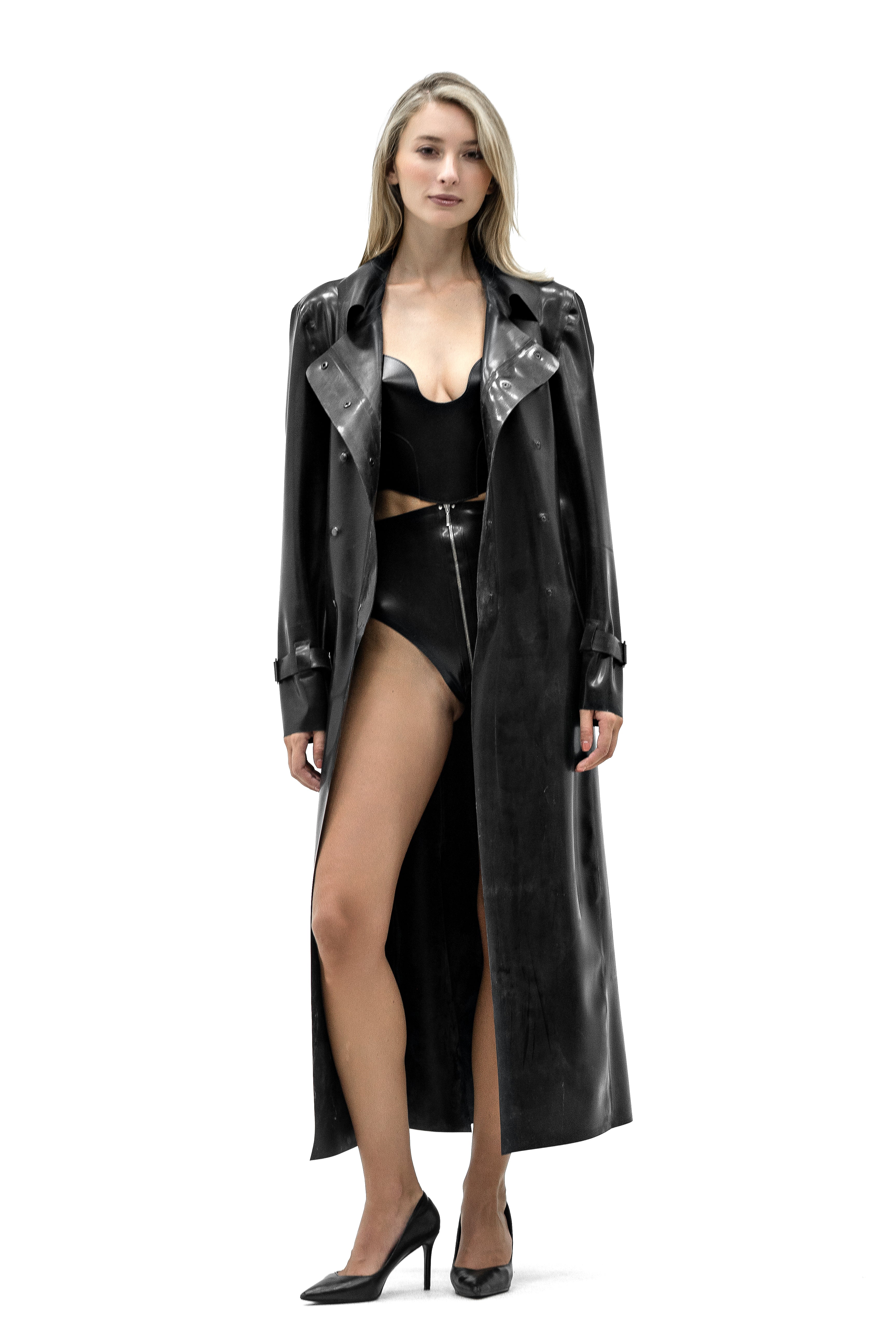 Latex Trench Coat Verona. Black.