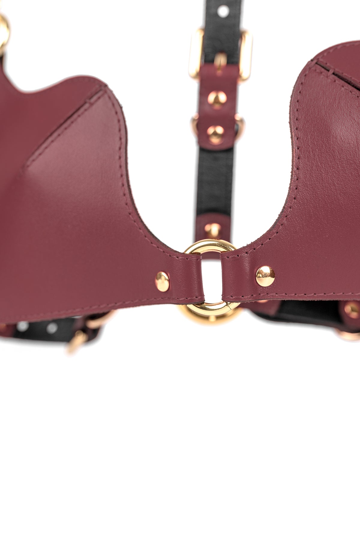 Freyja Leather Bra. Burgundy