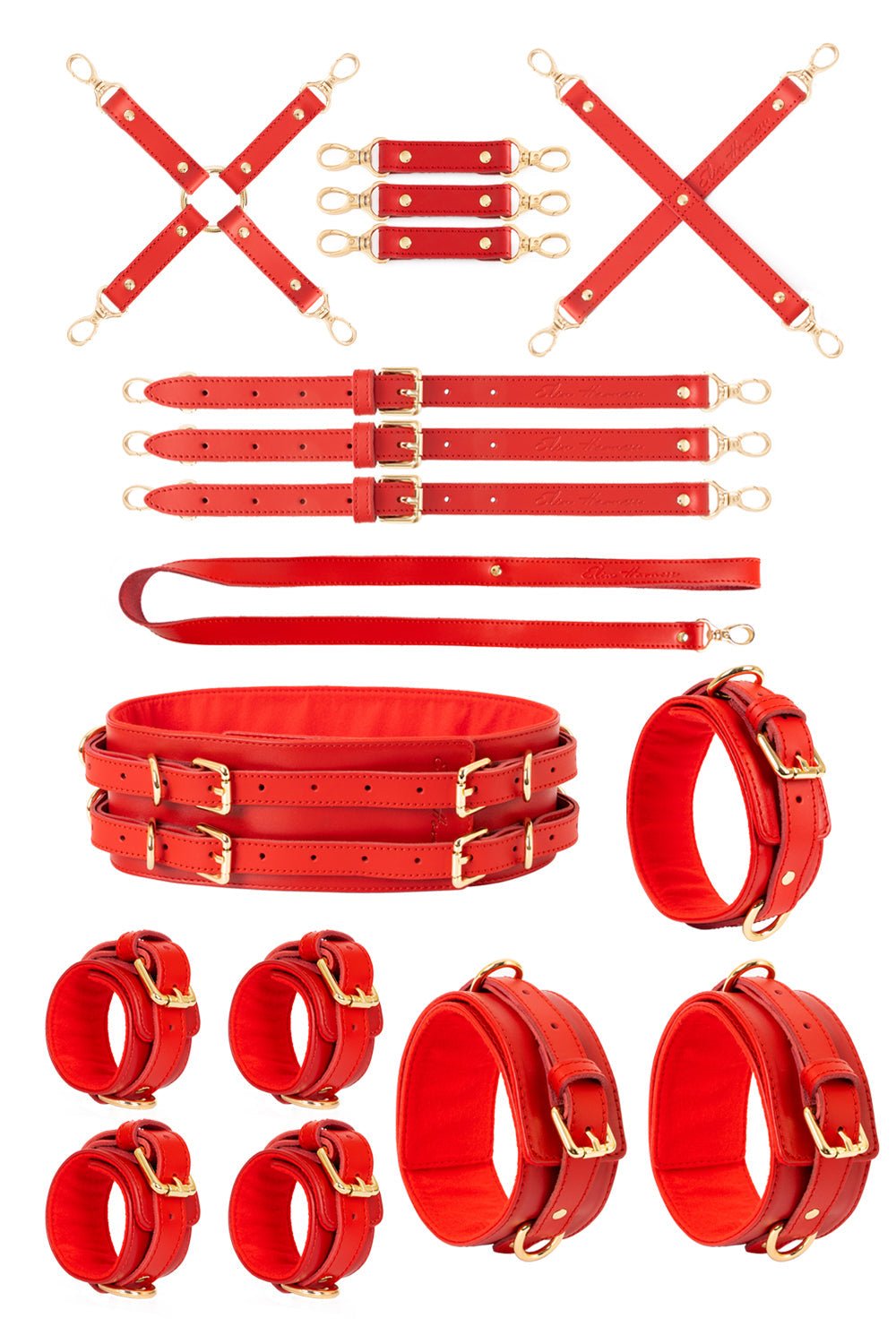 All inclusive Leather Bondage Set with Bed Restraints. 10 colors - Elinlatex