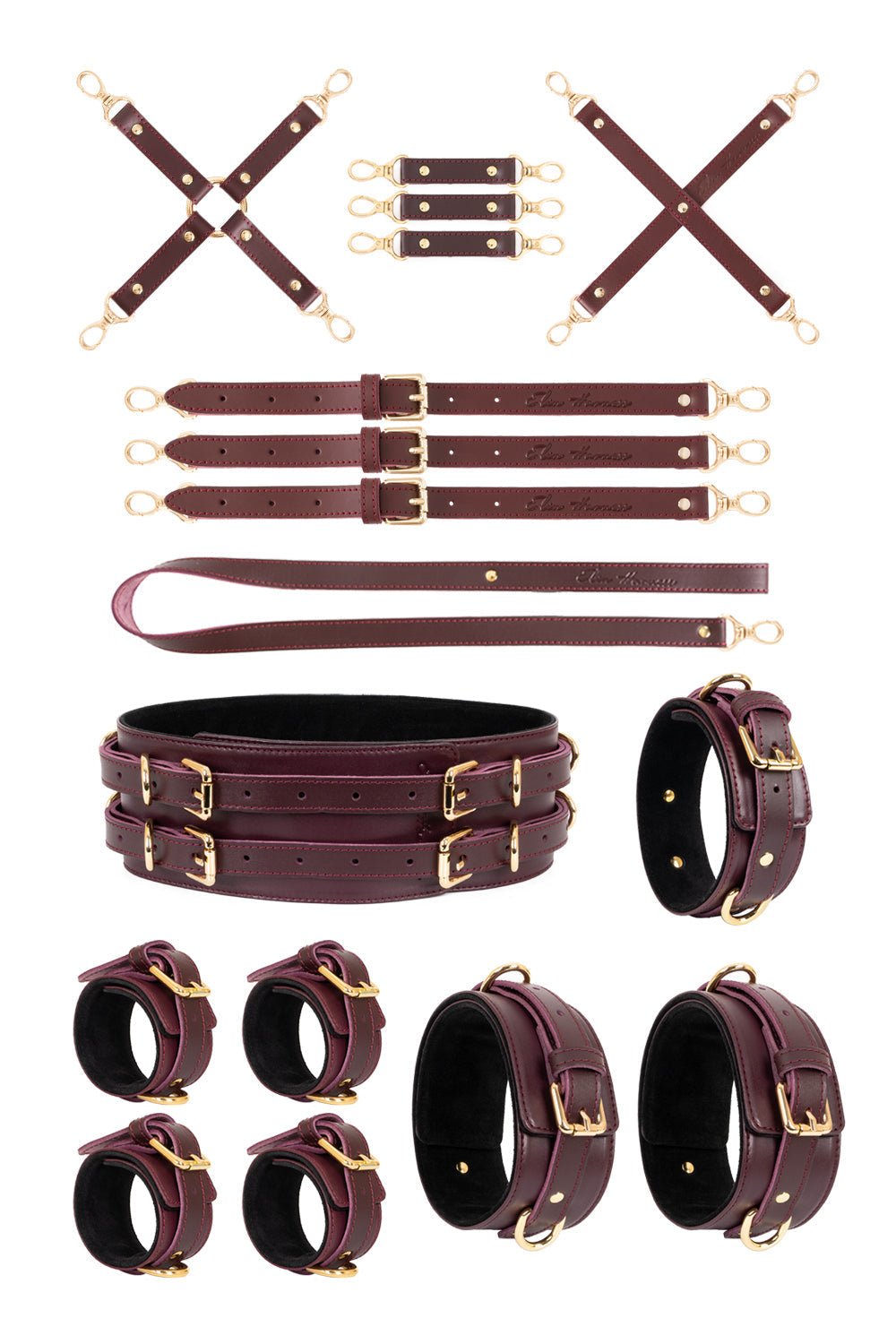 All inclusive Leather Bondage Set with Bed Restraints. 10 colors - Elinlatex