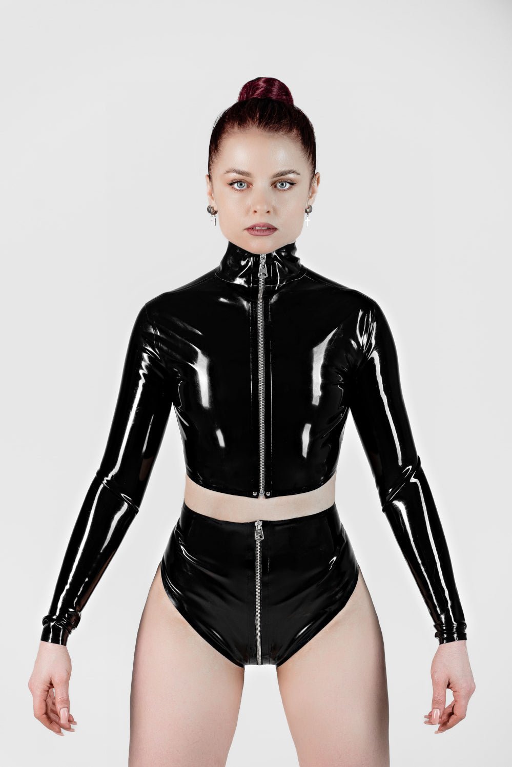 Black Latex Zipper Top with Long Sleeves - Elinlatex