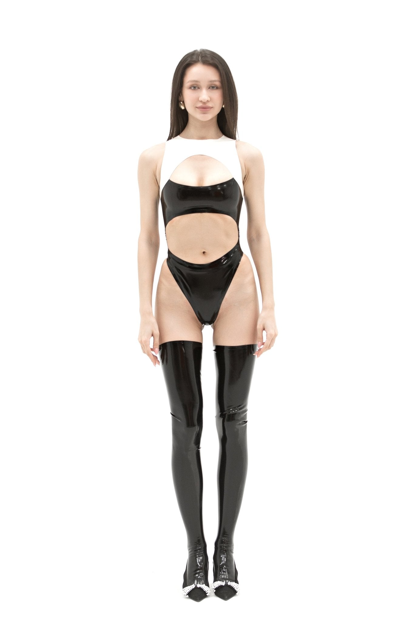 Black & White Latex Bodysuit - Elinlatex