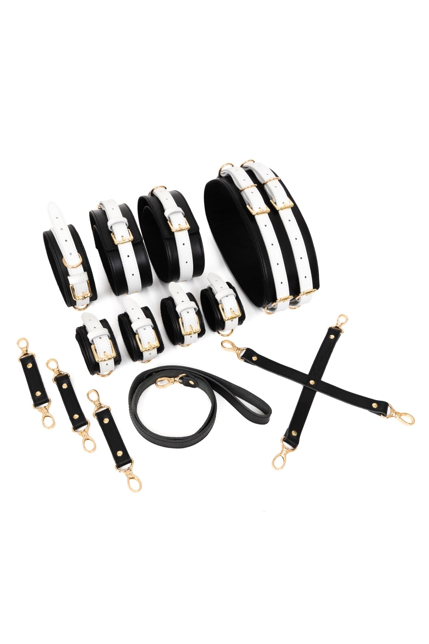 Black'n'White 6 in 1 Leather Harness Bondage Set - Elinlatex