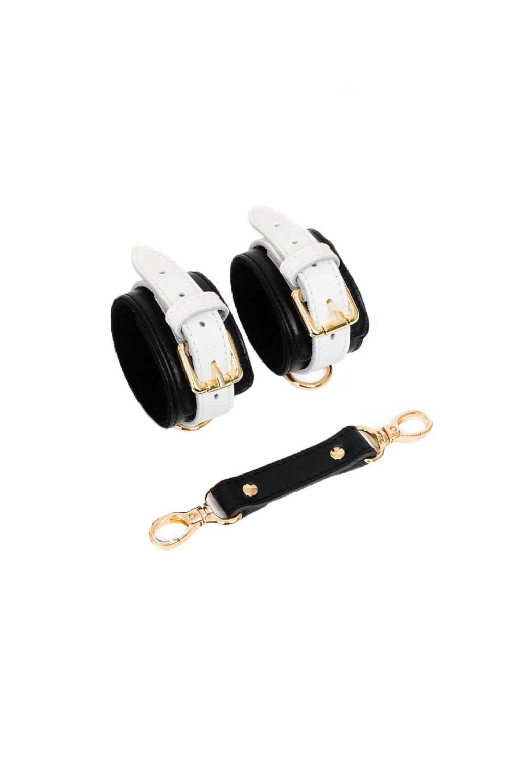 Black'n'White Cuffs for wrists, for ankles with standard leather connector - Elinlatex