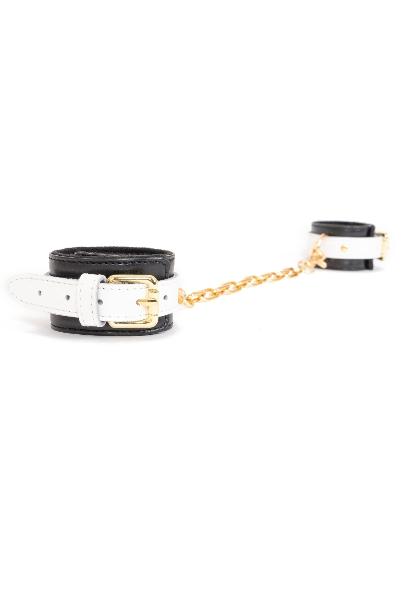 Black'n'White Leather Bracelets, Ankle bracelets with chain connector - Elinlatex