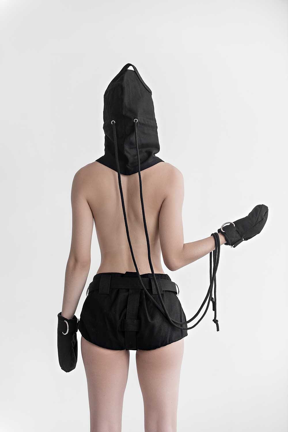 Bondage Hood, blindfold hood with holes for breathing. Black - Elinlatex