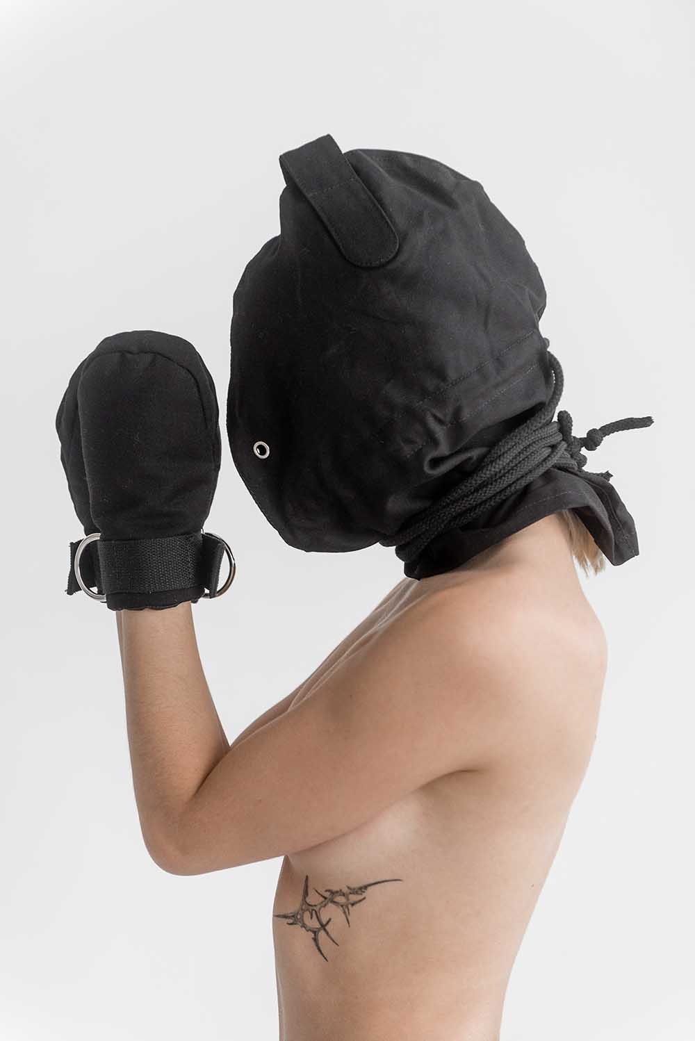 Bondage Hood, blindfold hood with holes for breathing. Black - Elinlatex