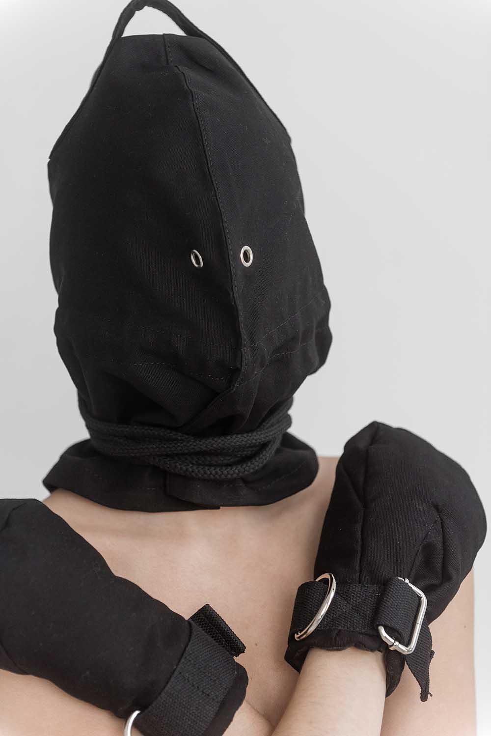 Bondage Hood, blindfold hood with holes for breathing. Black - Elinlatex