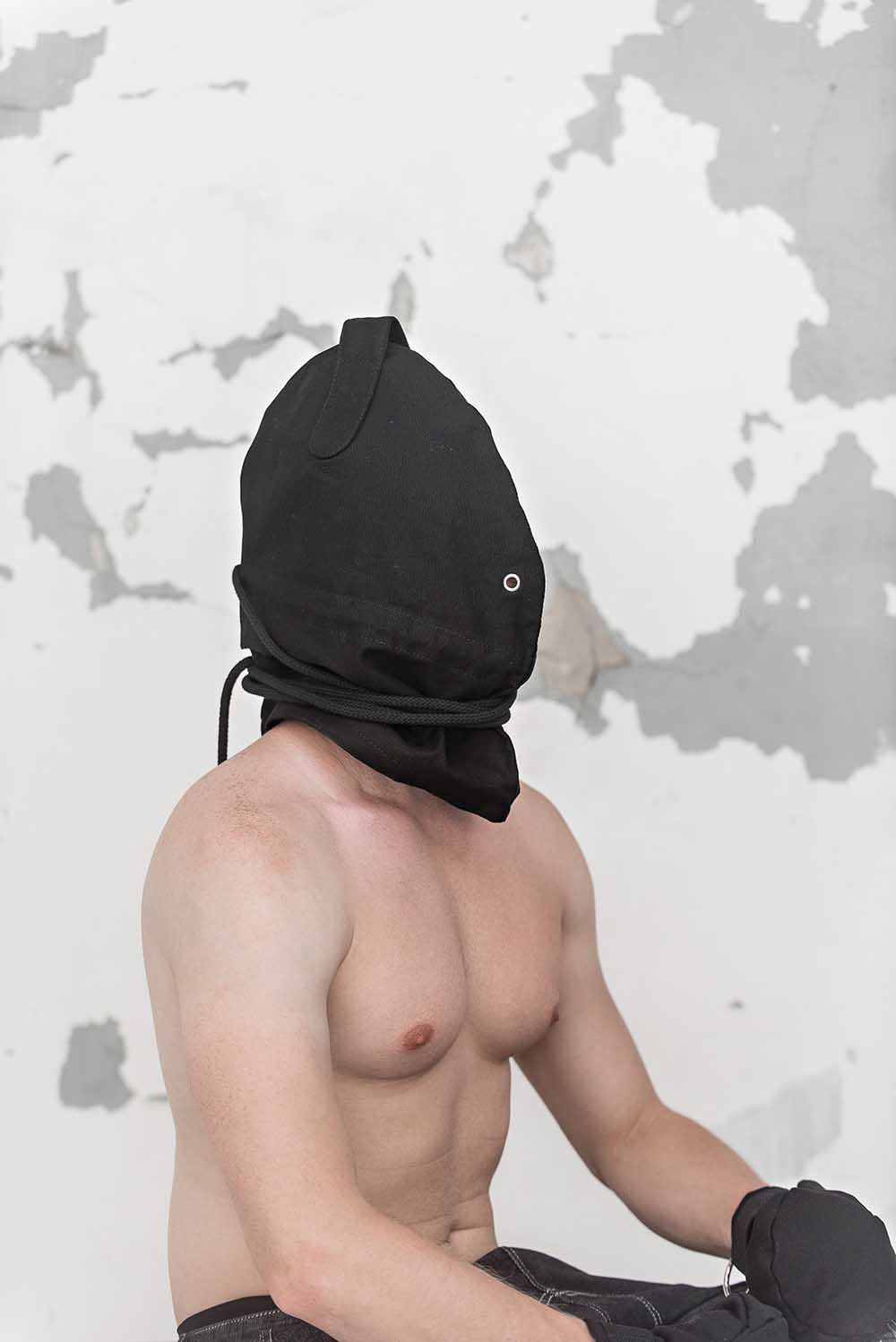 Bondage Hood, blindfold hood with holes for breathing. Black - Elinlatex