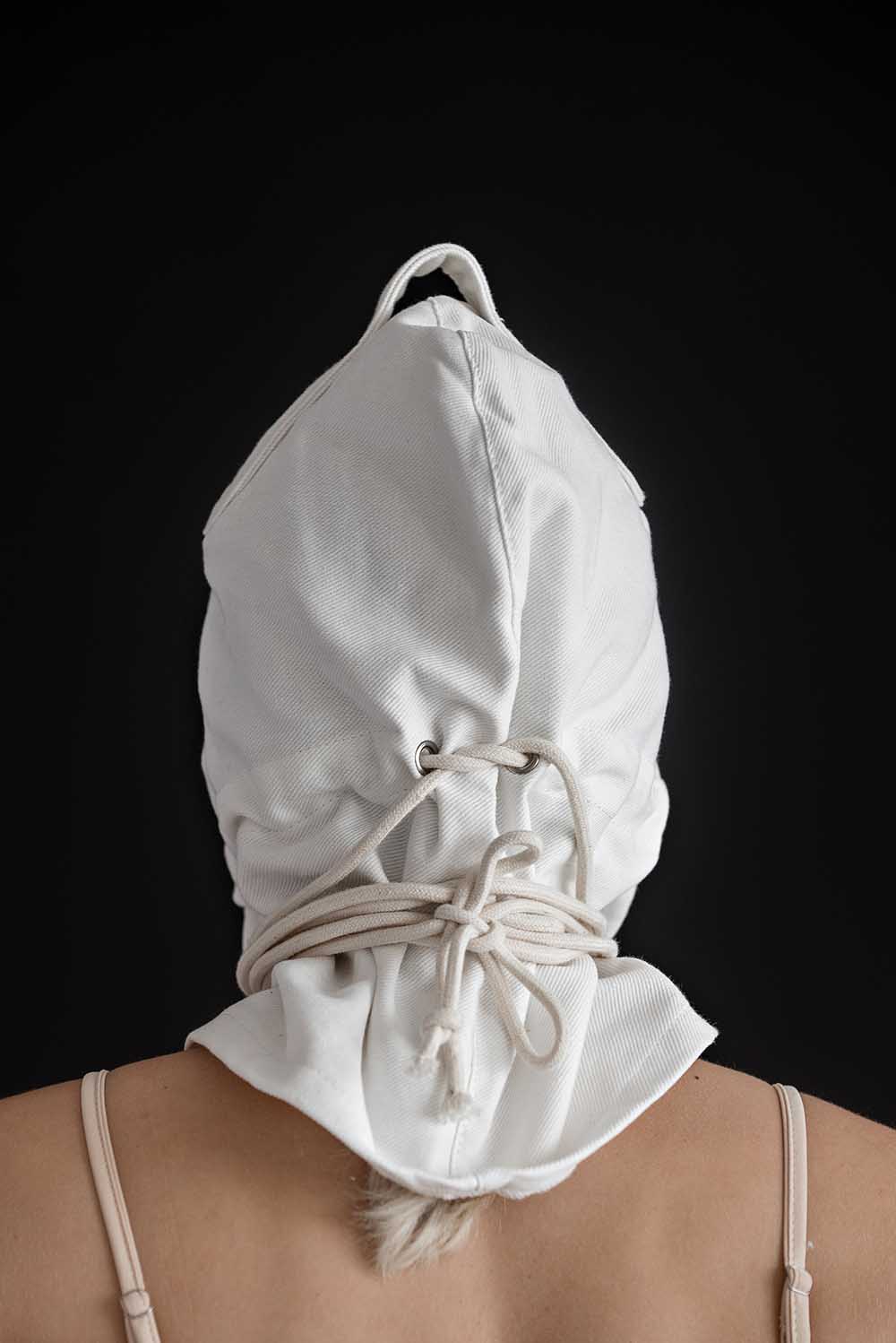 Bondage Hood, blindfold hood with holes for breathing. White - Elinlatex