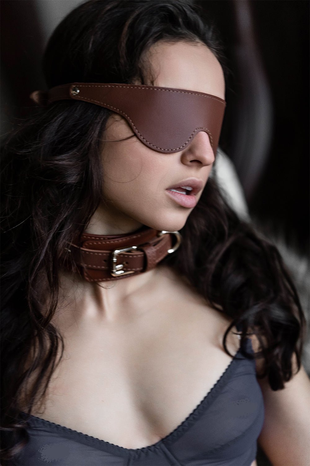 Brown Leather blindfold, eye mask - Elinlatex