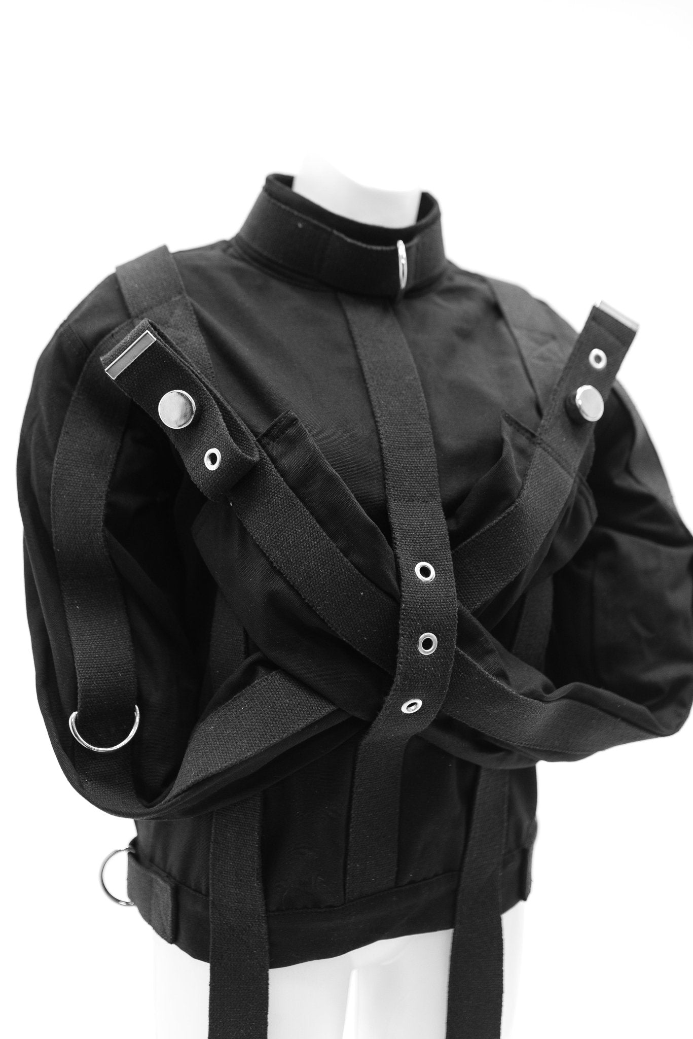 Cotton Straitjacket with Segufix Style Locks & Key. Black - Elinlatex