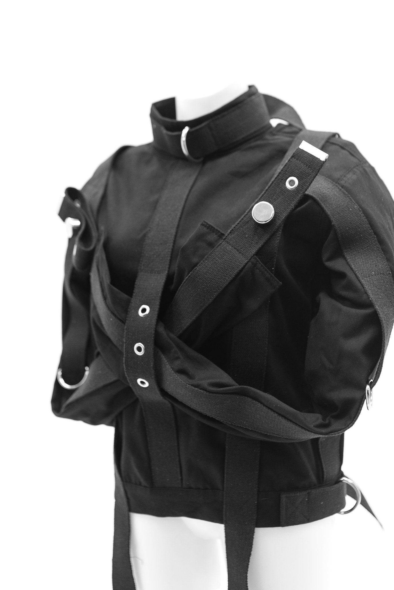 Cotton Straitjacket with Segufix Style Locks & Key. Black - Elinlatex