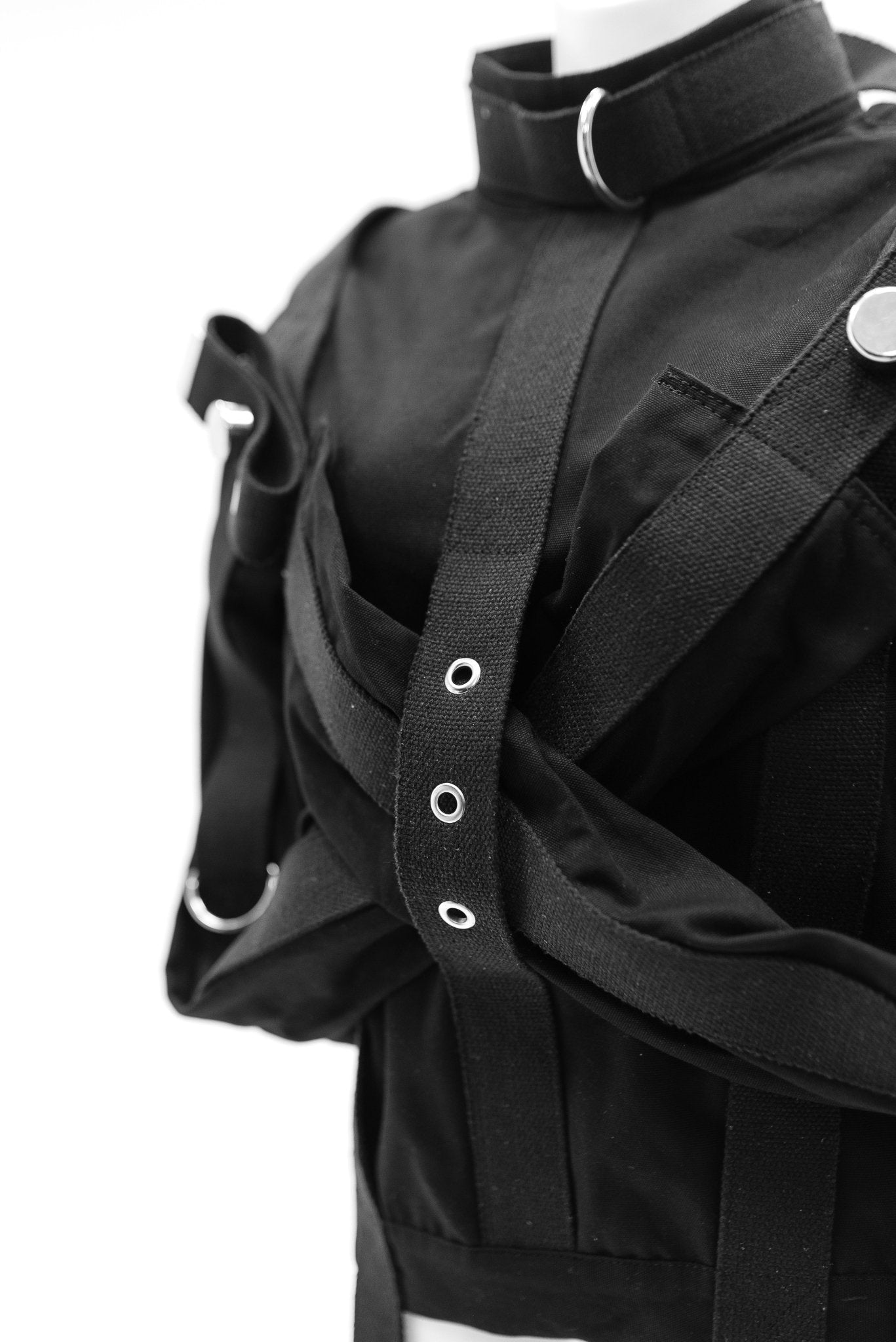 Cotton Straitjacket with Segufix Style Locks & Key. Black - Elinlatex