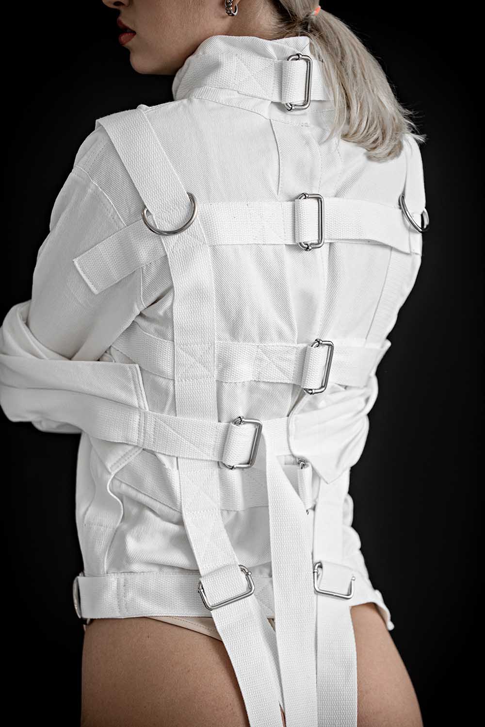 Cotton Straitjacket with Steel Buckles. White - Elinlatex