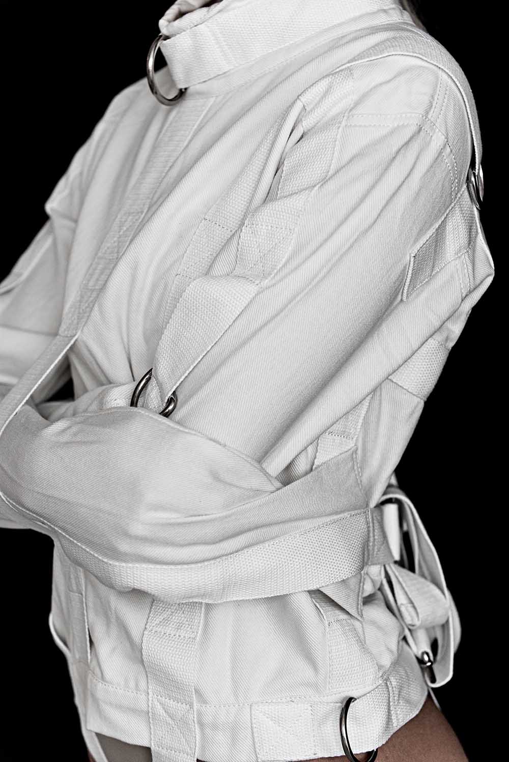 Cotton Straitjacket with Steel Buckles. White - Elinlatex