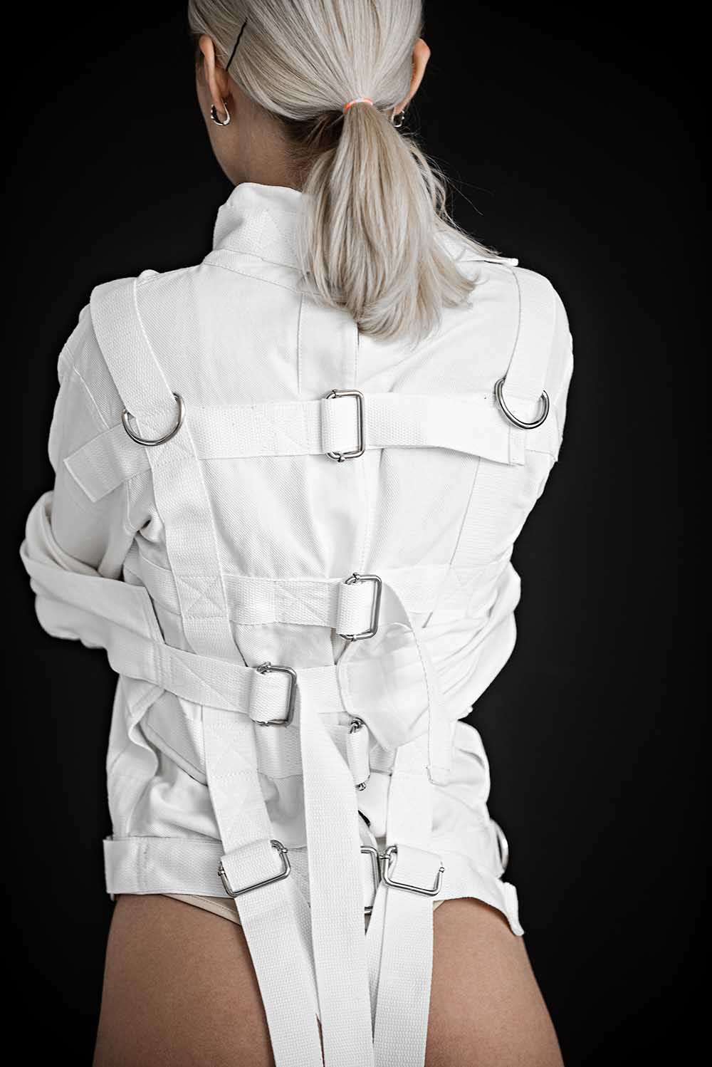 Cotton Straitjacket with Steel Buckles. White - Elinlatex