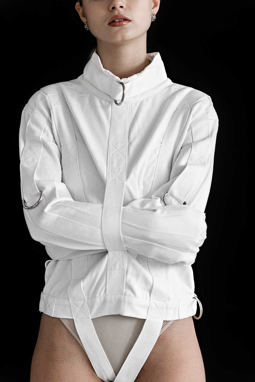 Cotton Straitjacket with Steel Buckles. White - Elinlatex