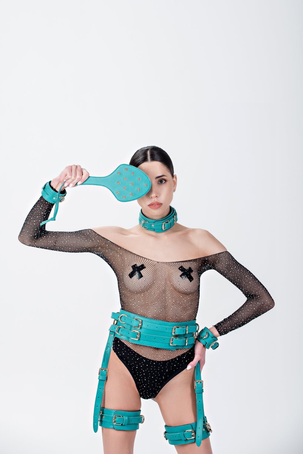 "Crazy Horse" Leather Waist Belt. Turquoise - Elinlatex