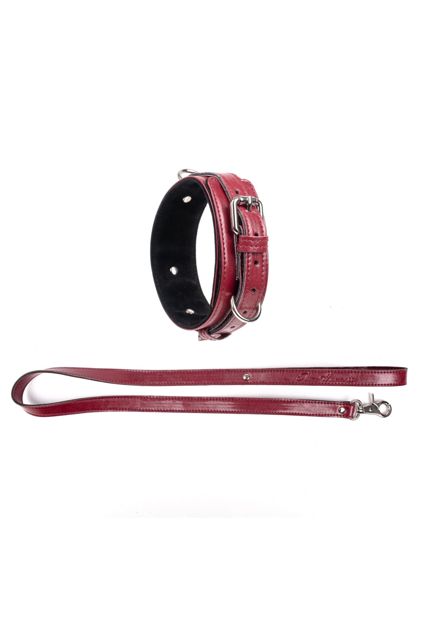 Faux Leather Collar with Leash. Pink - Elinlatex