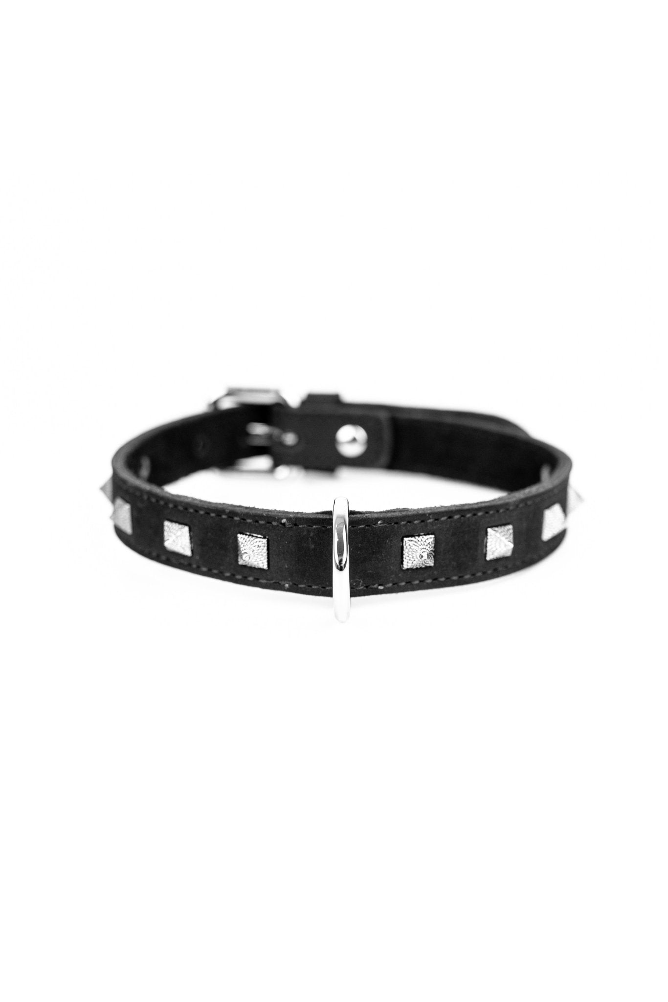 Faux Leather Spiked Choker - Elinlatex