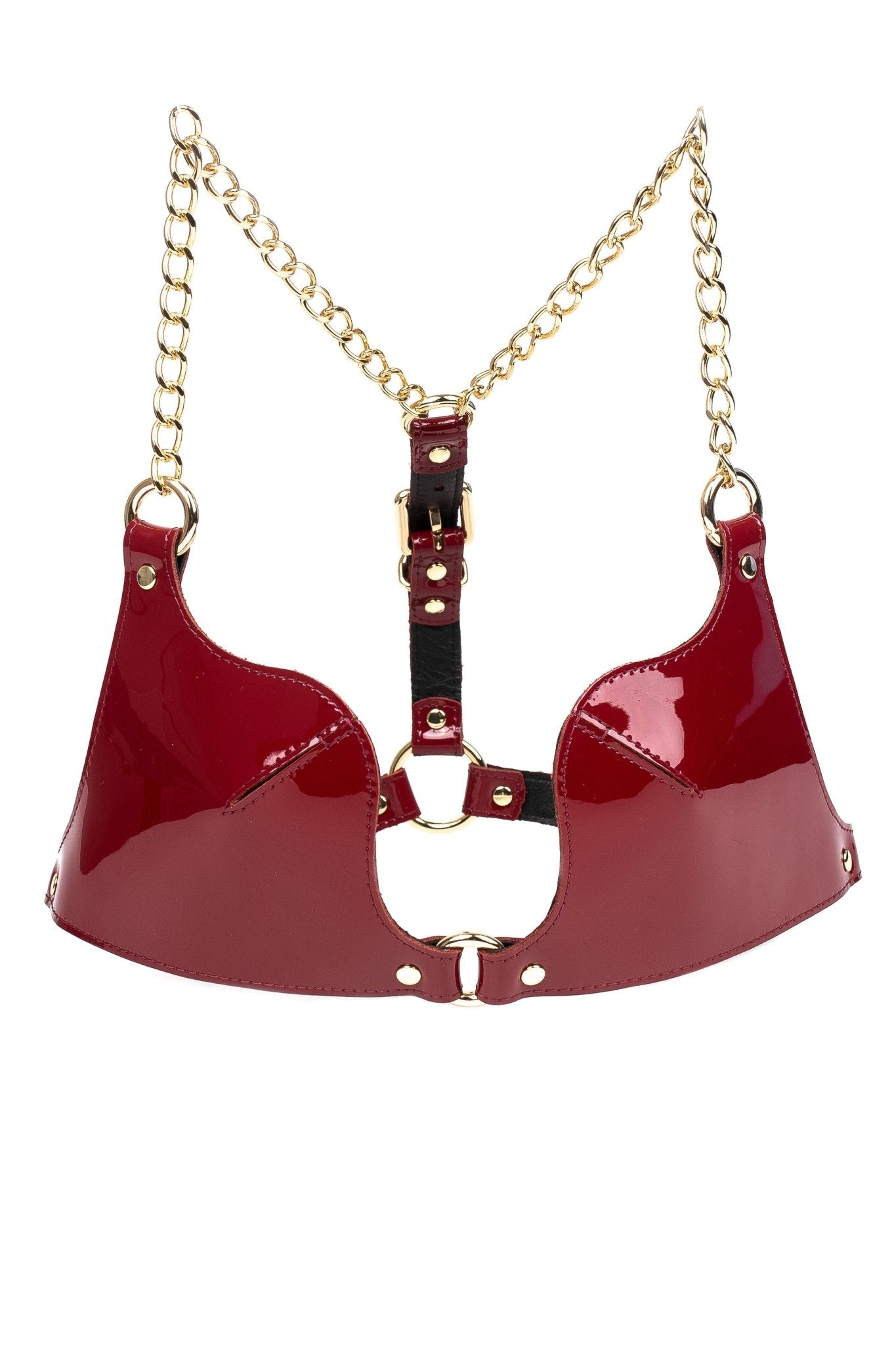 Freyja Leather Bra Lacquered. Burgundy - Elinlatex