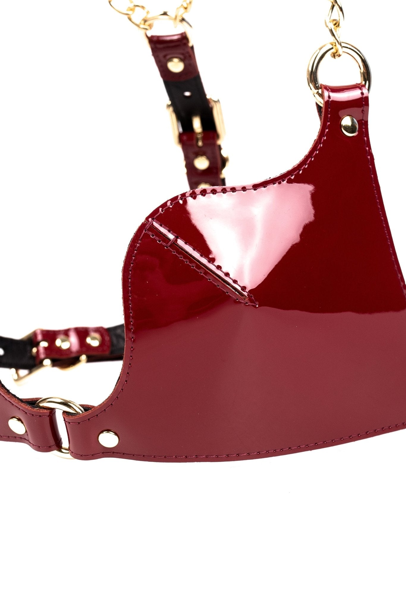 Freyja Leather Bra Lacquered. Burgundy - Elinlatex