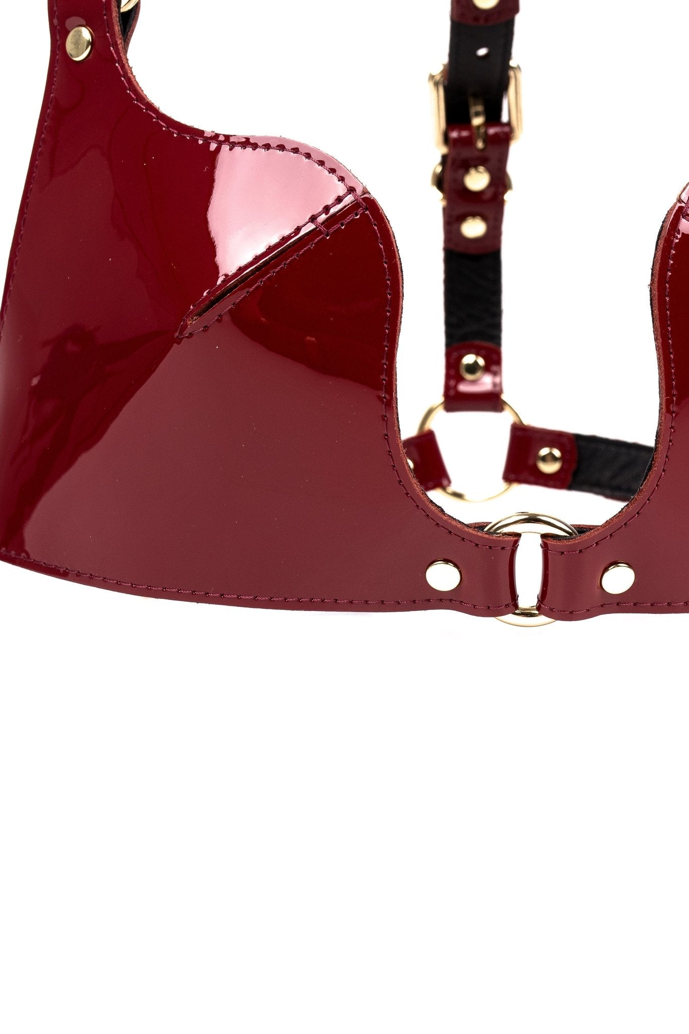 Freyja Leather Bra Lacquered. Burgundy - Elinlatex