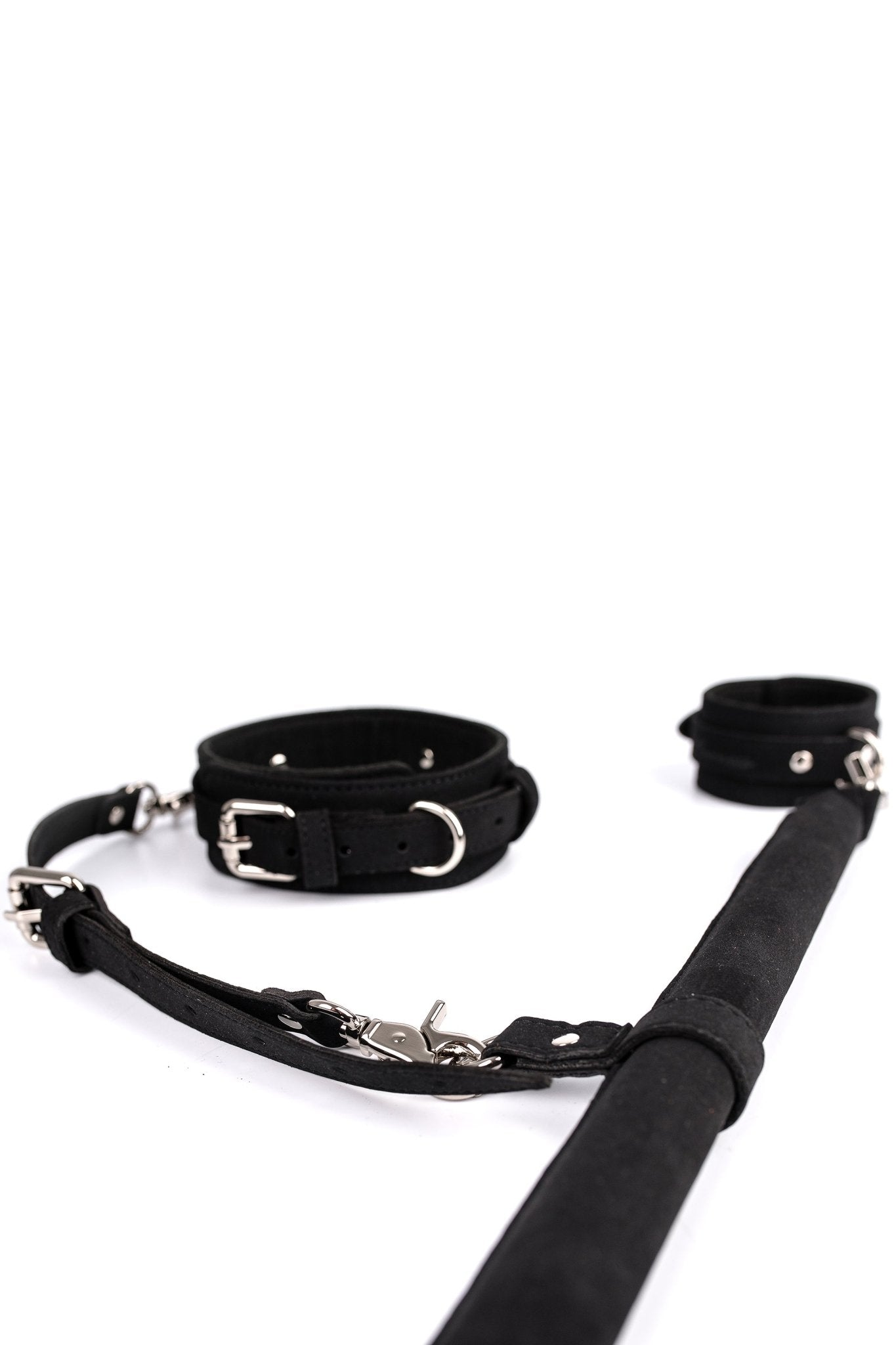 Full Kit of 3 Point Faux Leather Spreader Bar with Cuffs and Collar - Elinlatex