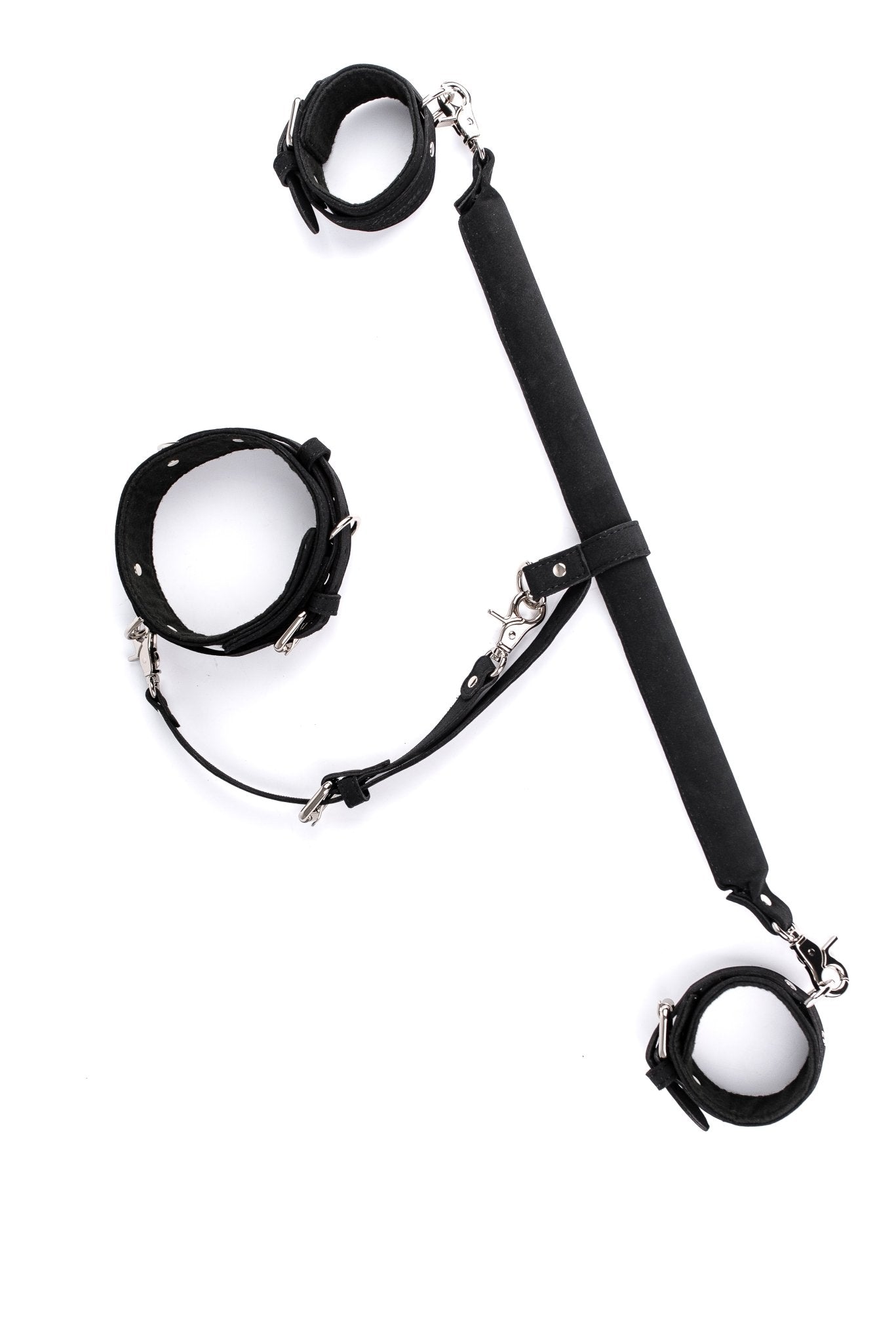 Full Kit of 3 Point Faux Leather Spreader Bar with Cuffs and Collar - Elinlatex