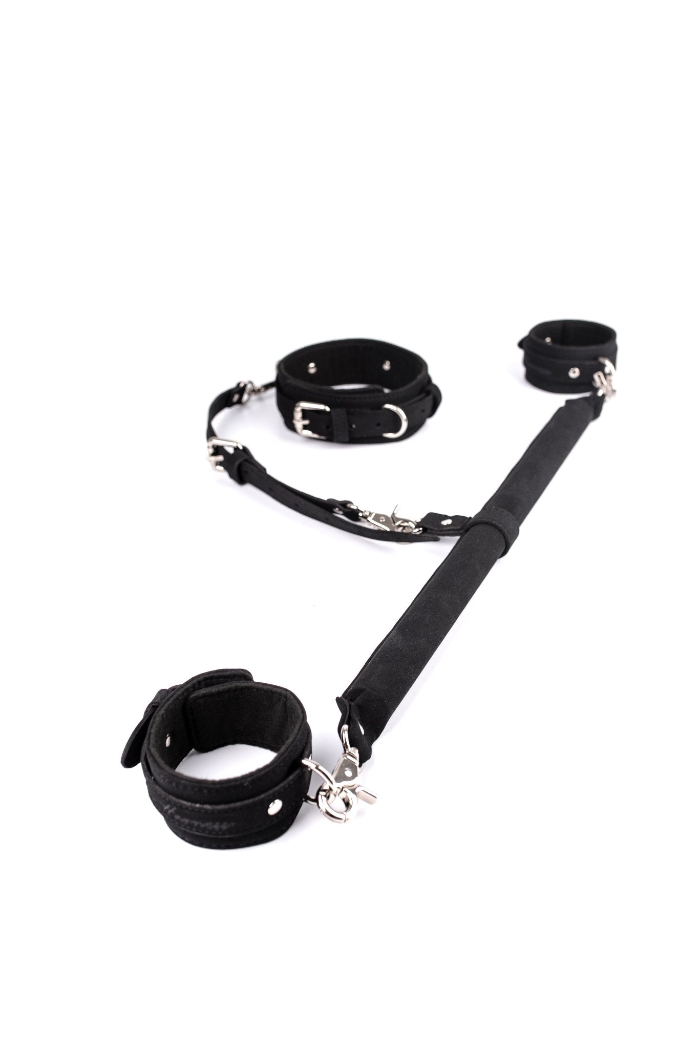 Full Kit of 3 Point Faux Leather Spreader Bar with Cuffs and Collar - Elinlatex