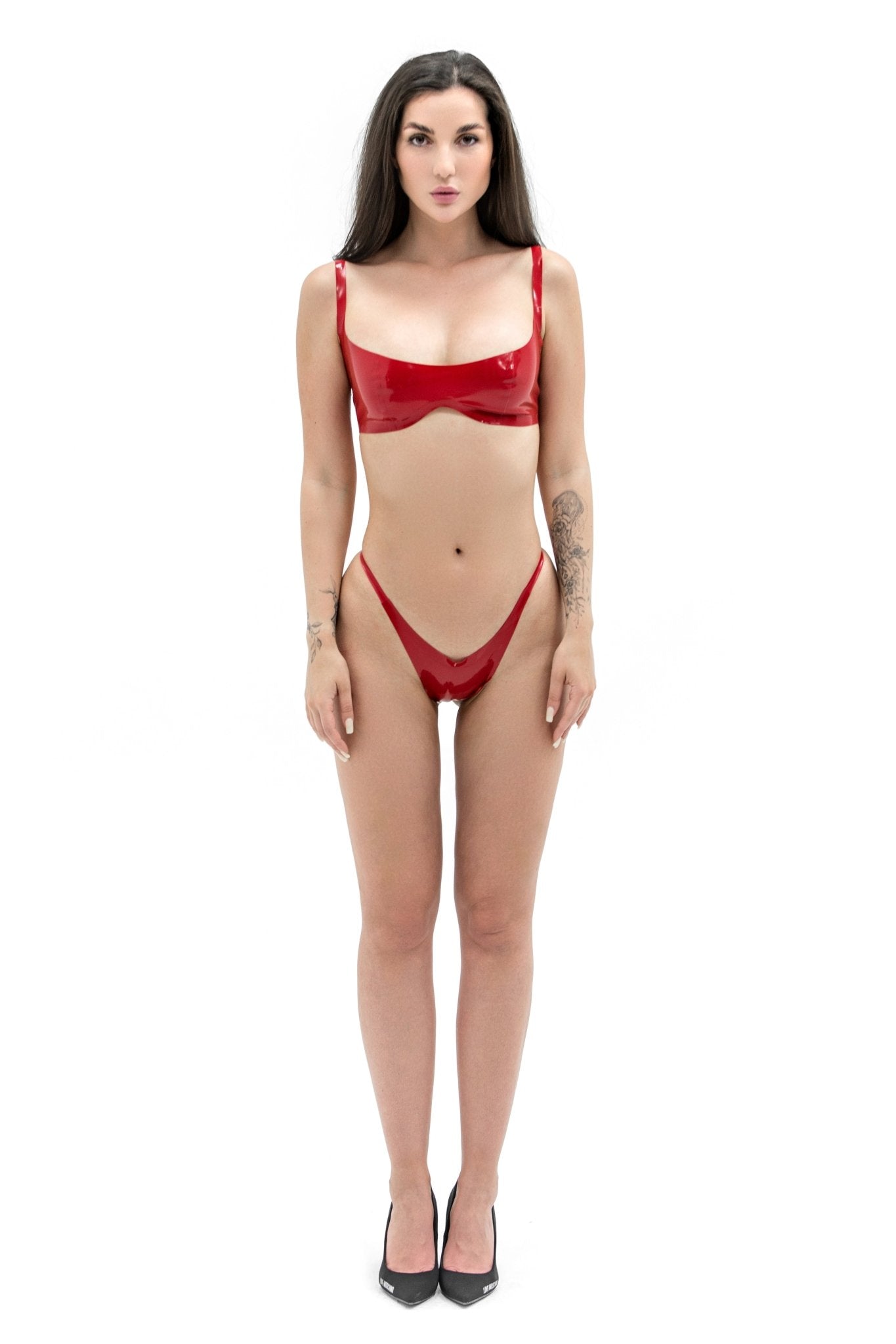 High - Cut Latex Bikini Tina01. Red - Elinlatex