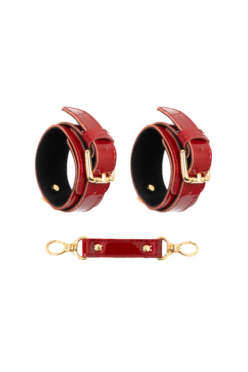 Lacquered leather handcuffs. Premium cuff set. Burgundy - Elin Latex