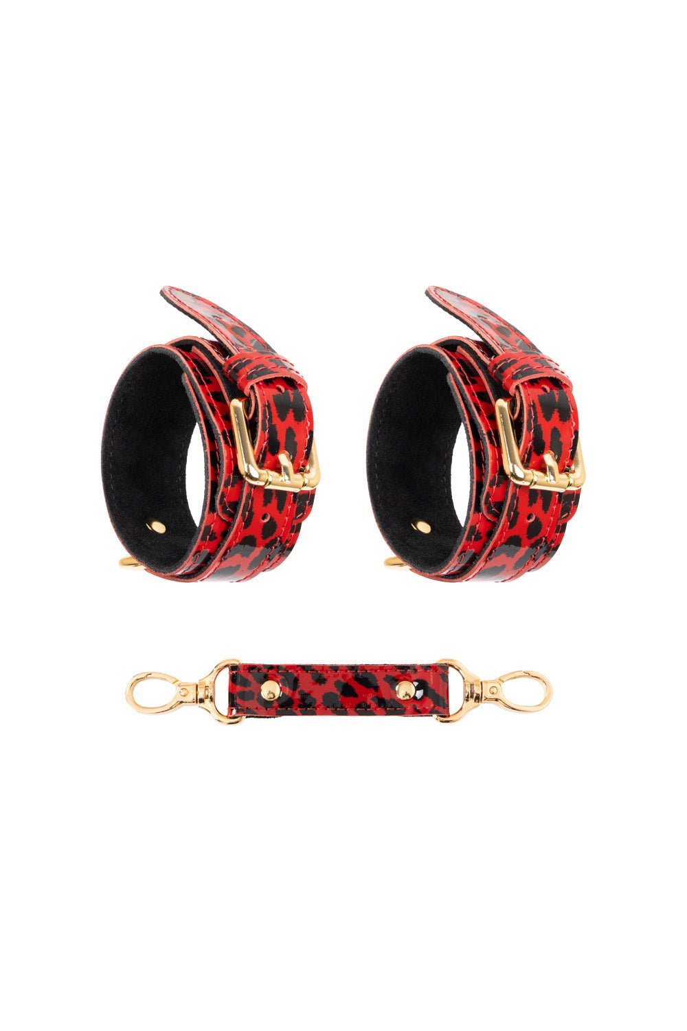 Lacquered leather handcuffs. Premium cuff set. Burgundy - Elin Latex