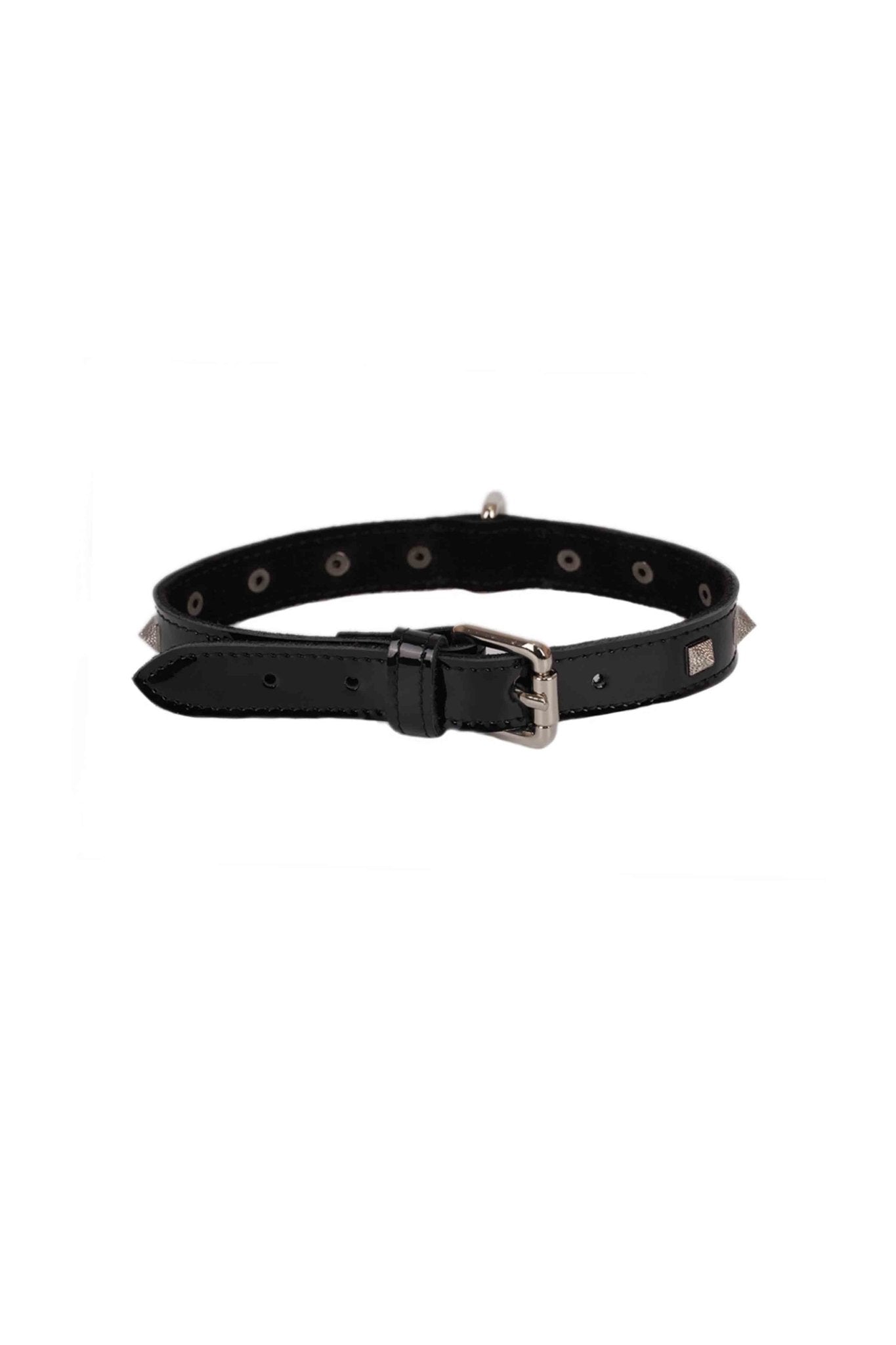 Lacquered Leather Spiked Choker. Black - Elinlatex