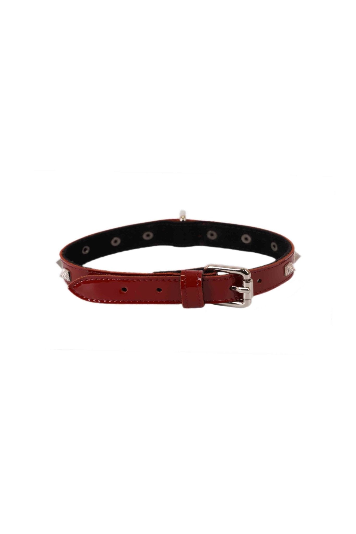 Lacquered Leather Spiked Choker. Burgundy - Elinlatex