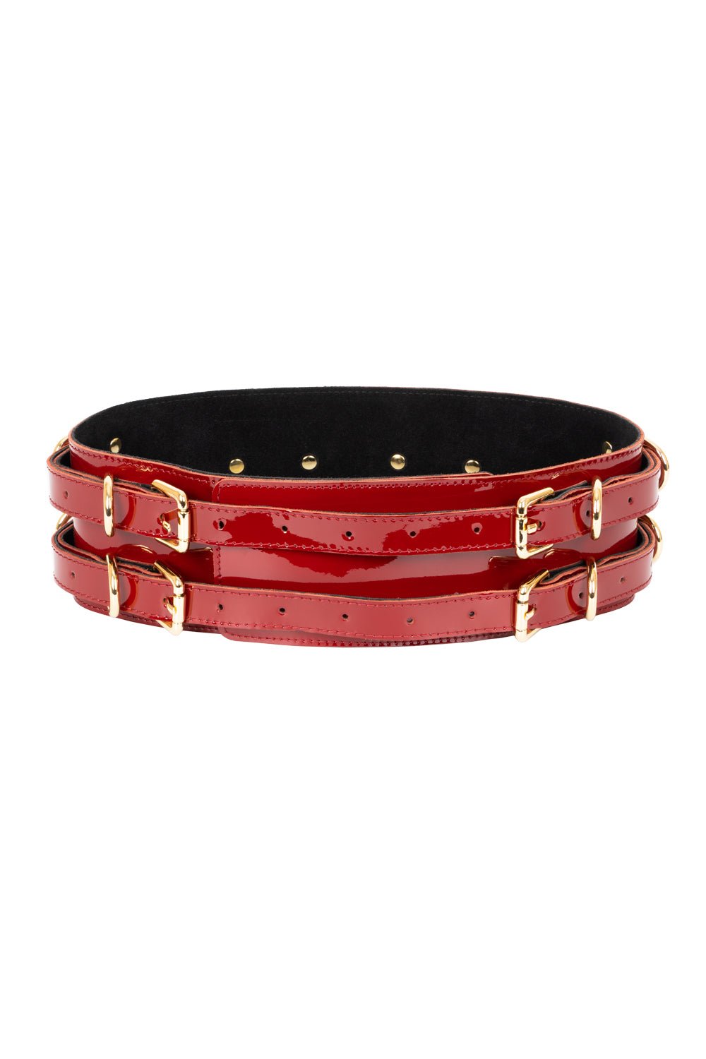 Lacquered Leather Waist Belt. Black - Elinlatex