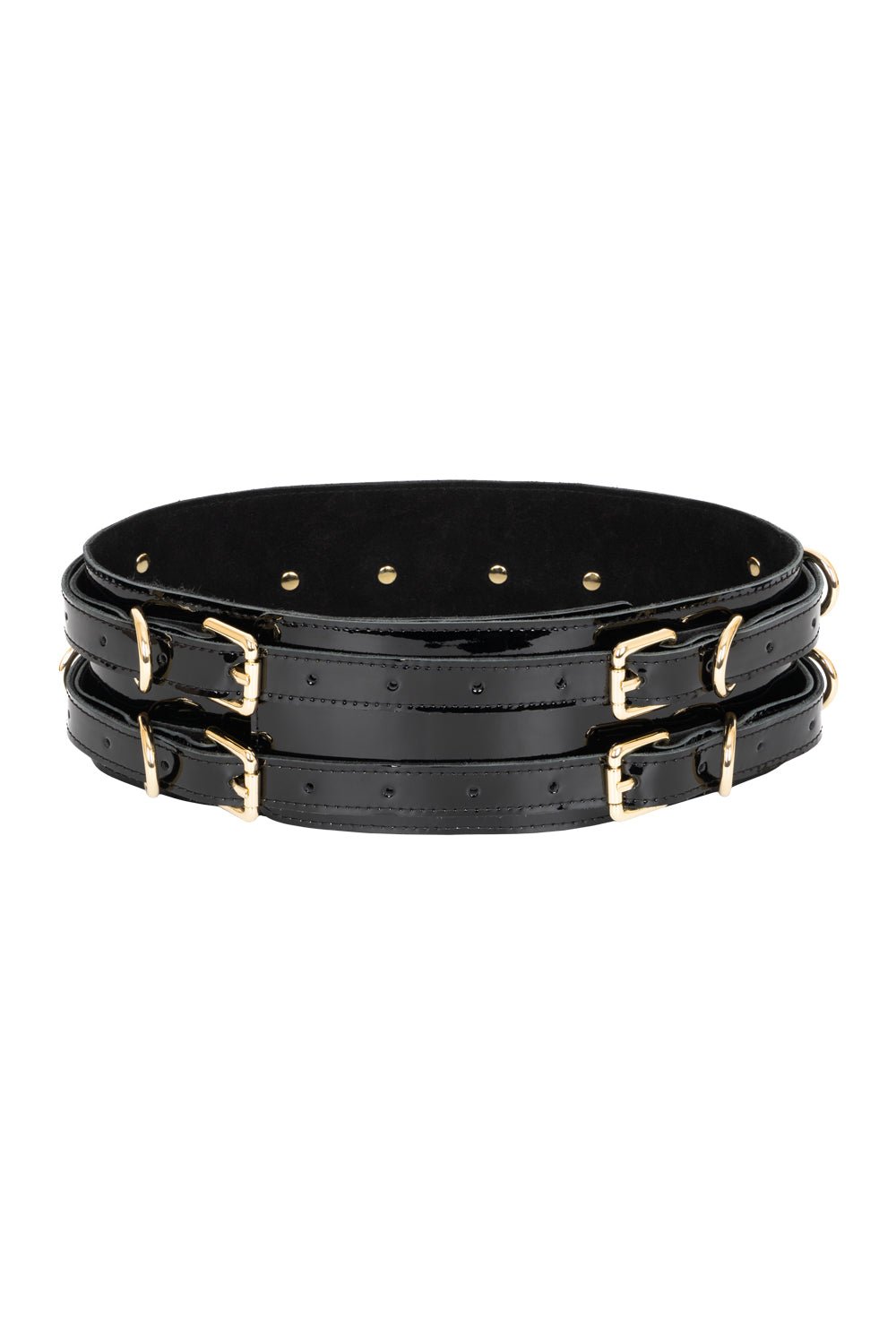 Lacquered Leather Waist Belt. Black - Elinlatex