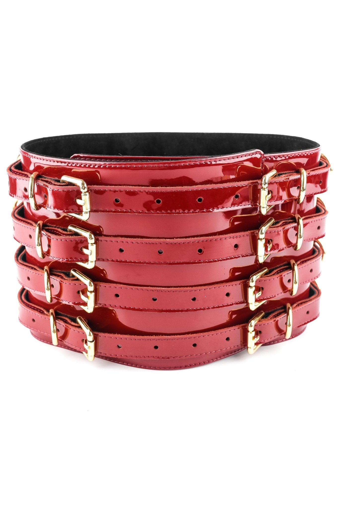 Lacquered Leather Wide Waist Belt. Burgundy - Elinlatex