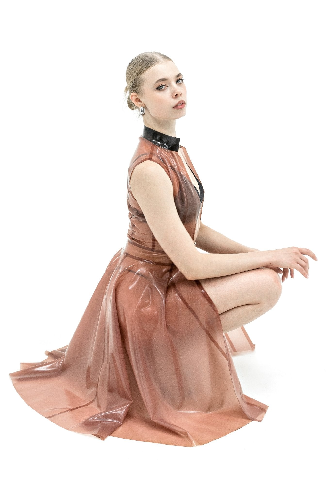 Latex Cape, Sleeveless Cloak. Semi - transparent Pink - Elinlatex